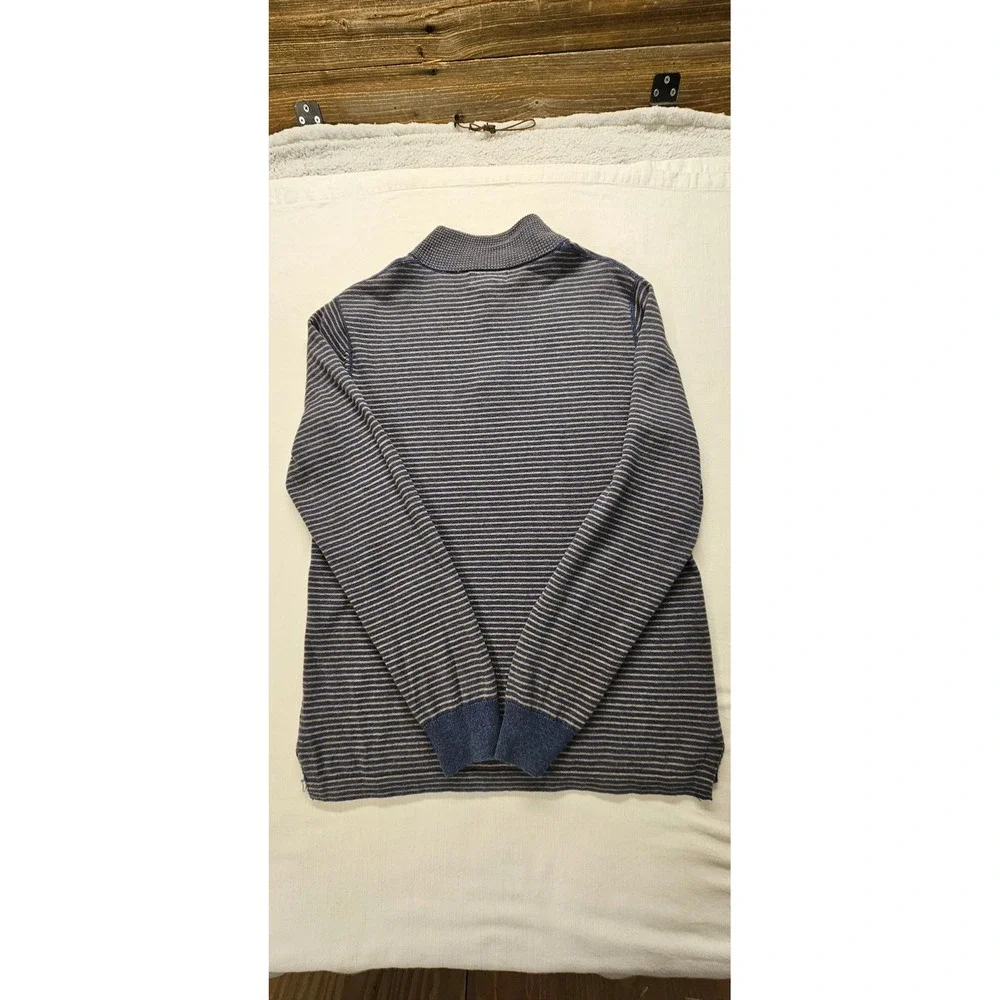 Banana Republic Mens Blue Tan Striped Cotton Wool Mock Neck Henley Sweater S
